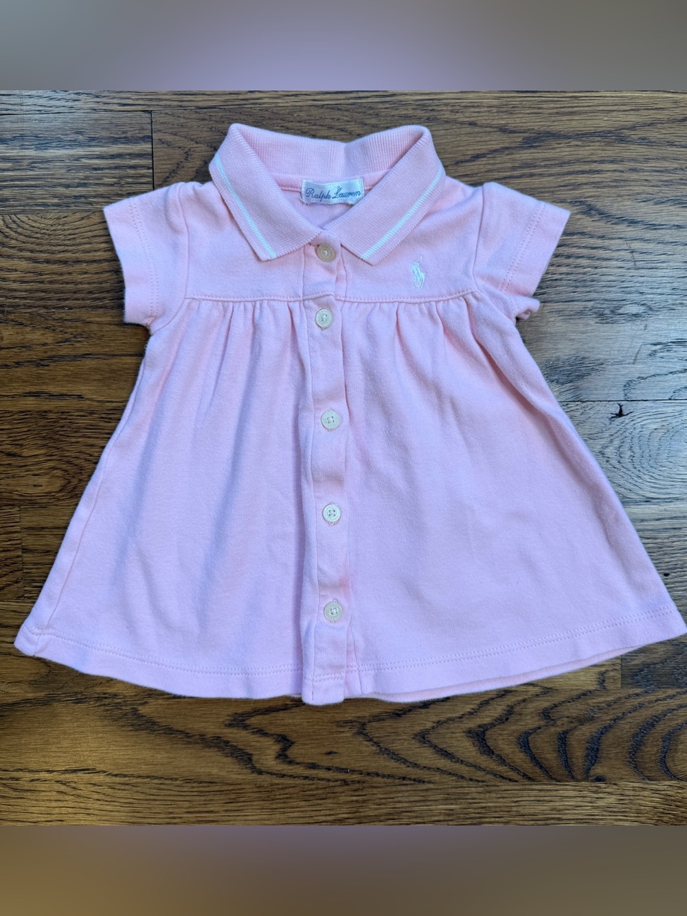Ralph Lauren Baby Girls Light Pink Button-Front Classic Polo Dress Sz 3 Mths